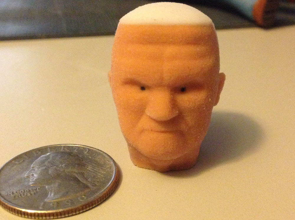 Here is a test print in the Sandstone. The resolution is a little rough but at arm’s length, it has a nice natural feel.