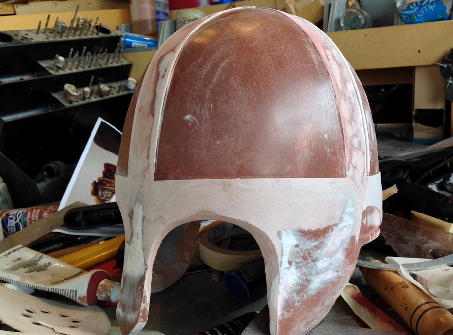  I used the tape and Bondo method to build up the horizontal edge around the helmet as well. 