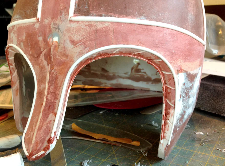 I added detail to the eye bevels and glued thinner half round to the inside of the eye holes.