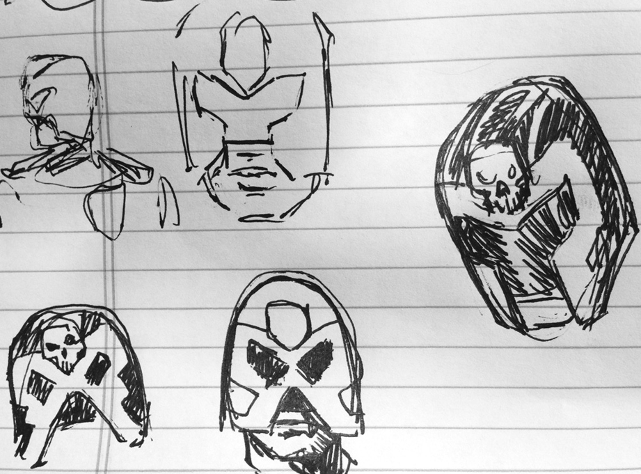  I sketched out a few options to try to bridge the basic design of the comic with the look they established in the film. 
