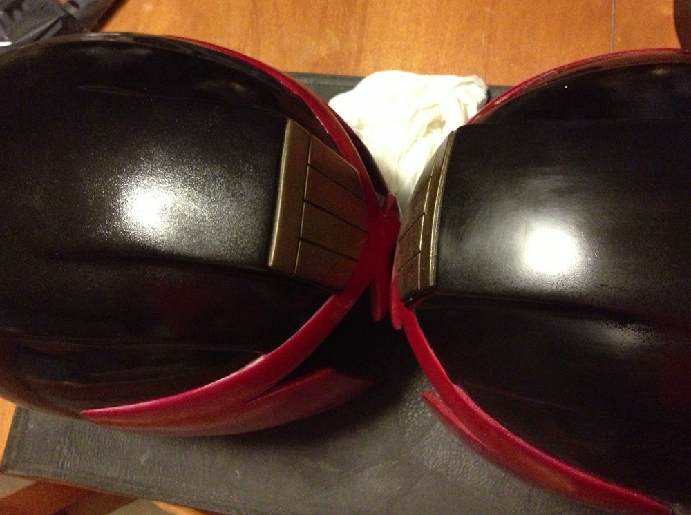  The black was sanded until smooth. You can see the results in the helmet on the right. 