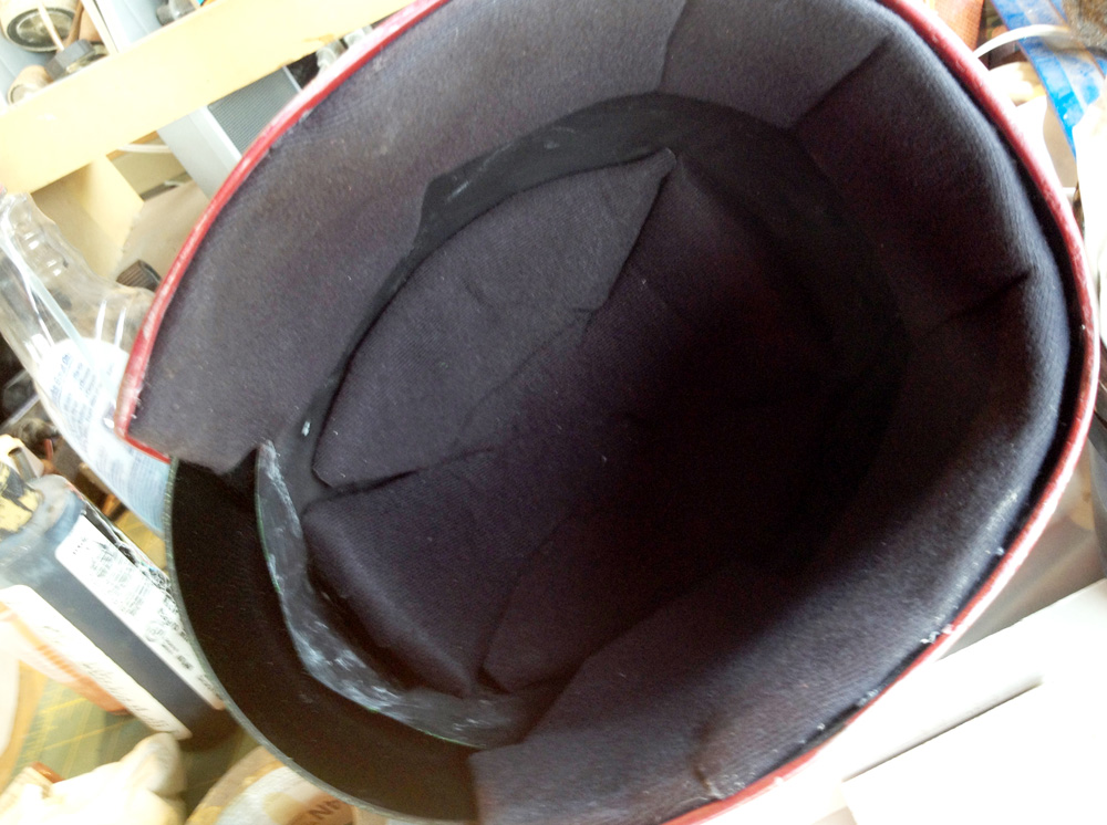  I made a padded helmet liner by covering 1/4” foam with black headliner material. 