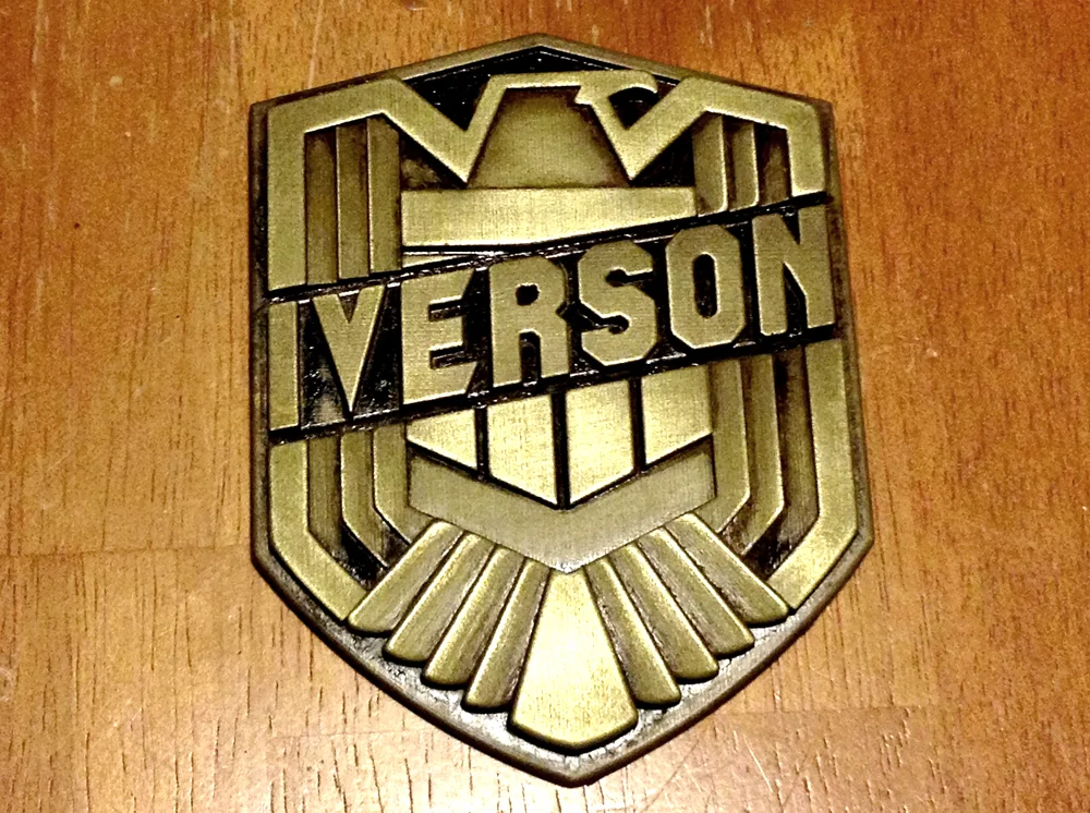 In addition to a Dredd badge that I bought for the collection, I was able to get a custom badge with my name from Sean Cho via the Facebook group!!