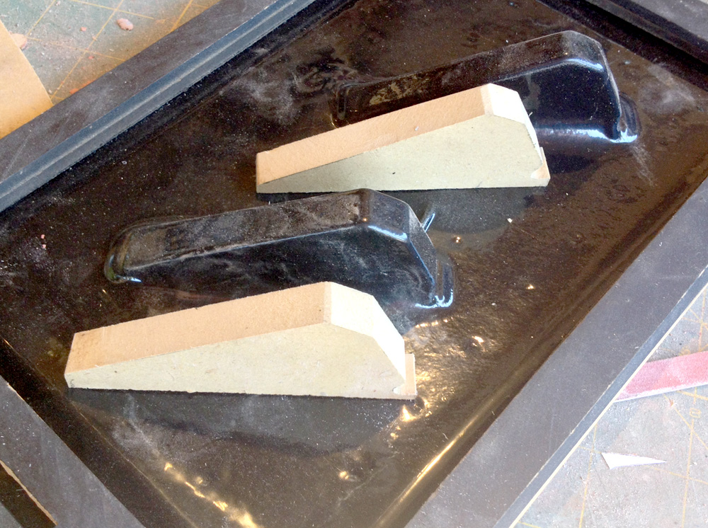  To make the spoon, I vacuum formed the rough profile over blocks of wood using scrap ABS plastic. 