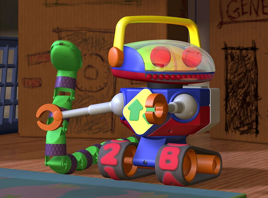  After building Mr. Spell, I was commissioned by the same group of rabid Toy Story fans to build Andy’s Robot, shown here hanging out with his friend Snake. 