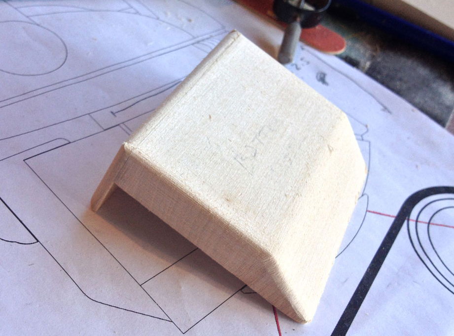  On to the torso, I cut two pieces of basswood to make the battery door. 