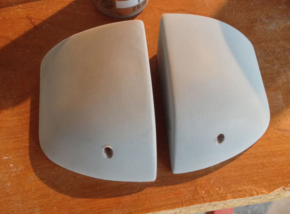  I sanded MDF blocks to make vacuum forming masters for the brains. The hole will hold the stalk of the eye. 