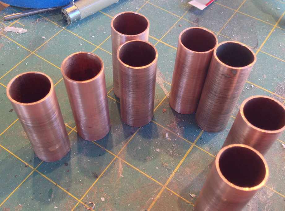  I cut segments of 1/2” copper pipe for the upper arms. 