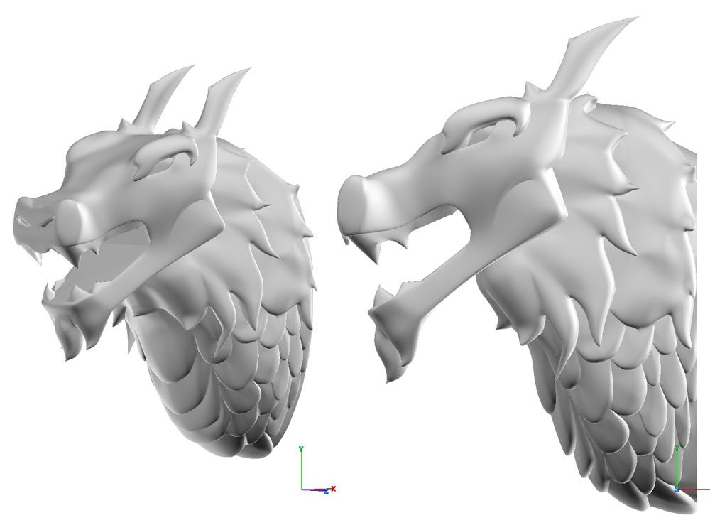  Working from my blueprints, I slowly worked the detail into the dragon. Fortunately, Strata allows you to work on half of an object and it mirrors the geometry for a perfectly symmetrical sculpt. 