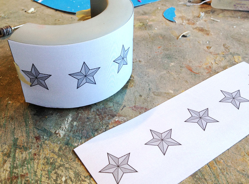  I printed out the star placement from my plans and wrapped it on the cuff, marking each star’s location with small punctures of an Xacto knife. 