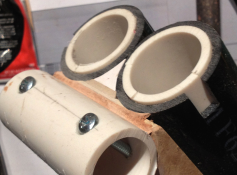  I notched the breach and inserted PVC pipes for an inner barrel. Bondo and styrene finishes the surface. 