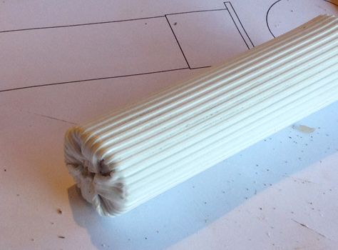  The dowel was clad in ribbed styrene and the end was heated and folded over. I wasn’t that thrilled with the fold so I would have to recreate the end. 
