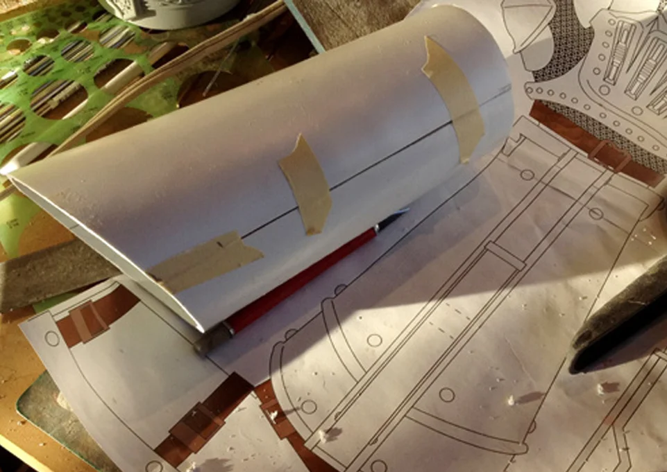 Once I had both halves formed, I taped them together and trimmed the ends to the proper length and angle.