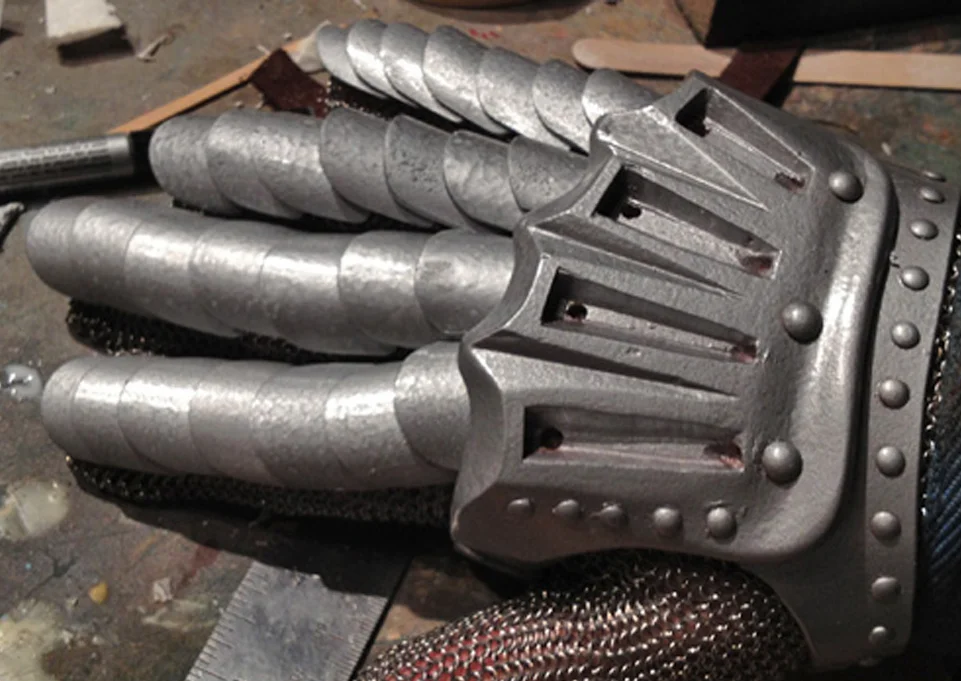 A quick test fit of the painted hand plate over the completed fingers.