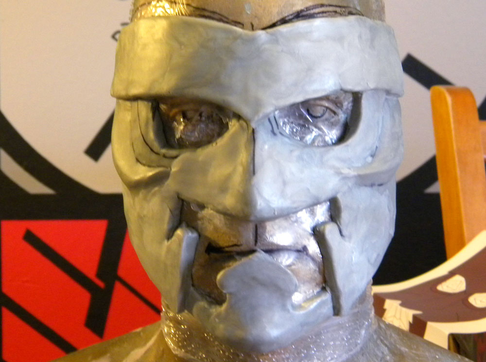 I decided to use Apoxie Sculpt (epoxy putty) to sculpt the mask master. I used this air-dry putty over clay because my sculpting skills aren’t good enough to produce a finish smooth enough to simulate metal. The dry putty can be carved, Dremeled and sanded to a smooth surface before it is molded.