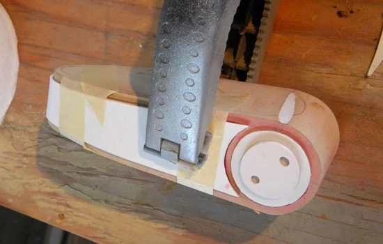The last piece of the pistol grip was made from laminated 3/4″ MDF with styrene panels.