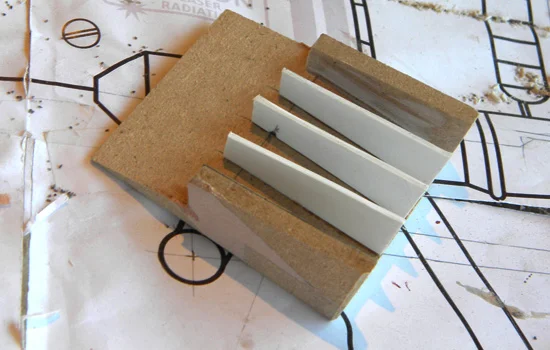 The side vent was made from 1/4″ MDF with styrene inner vents.