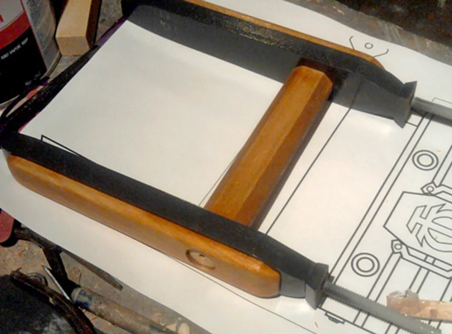 The assembled grip with threaded rods inserted.