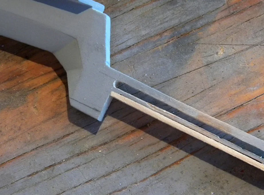 After a test fitting, I added some balsa to thicken the bottom of the blade master’s support.