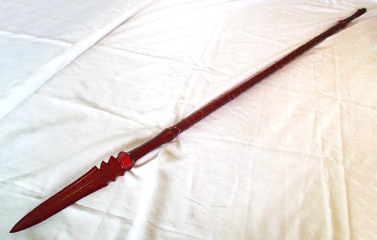 The assembled spear is over six feet long.