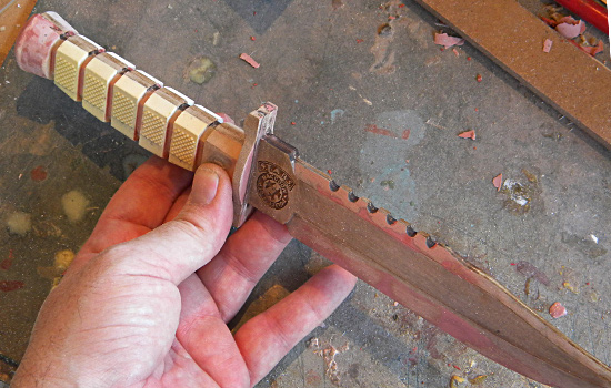 A test fit of two blade halves together.