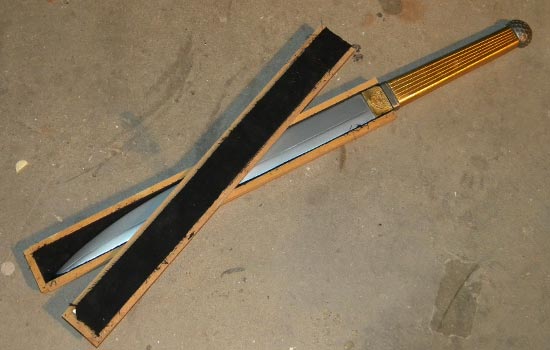  Once the blades were completed I could construct the scabbards for each. I made MDF boxes lined with soft cloth to protect the finish on the blades. 