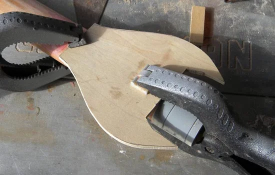 I cut a plate from 1/4″ poplar for the back of Mekki’s scabbard.