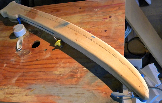  I glued the scabbard closed and rounded the edges on the router table. 