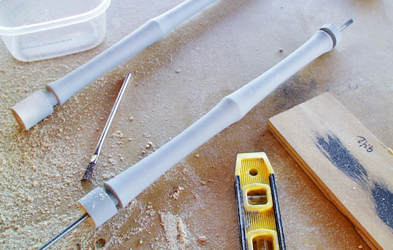  A quick test fit of the threaded rod. The end pieces leftover from lathing still have to be trimmed off. 