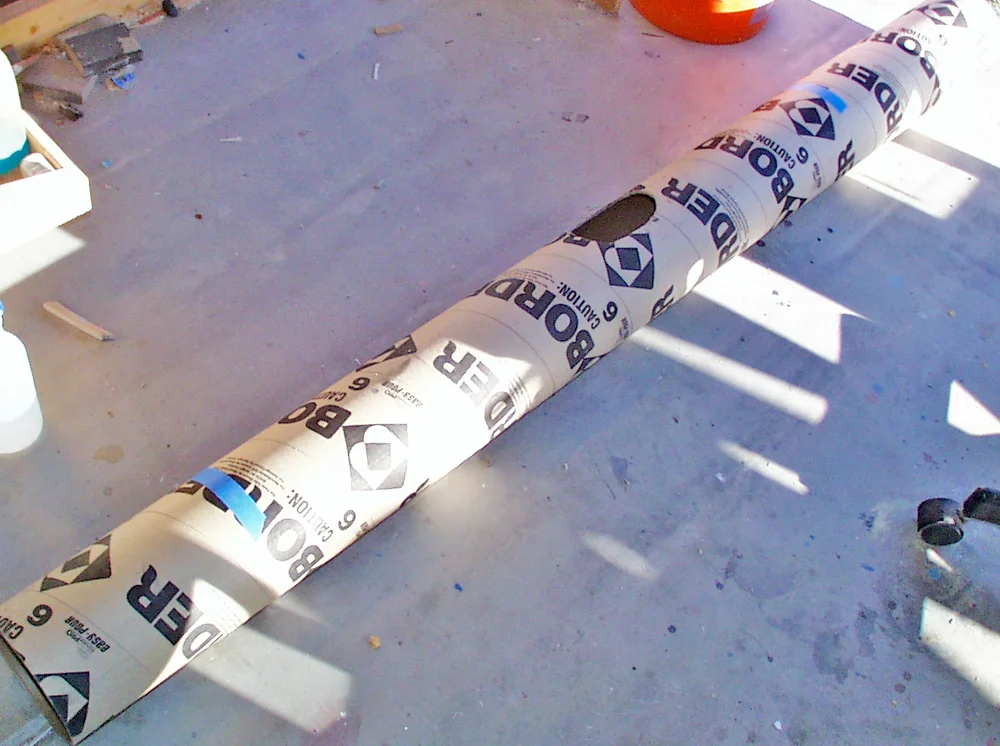 I started with a 6″ concrete casting cardboard tube. The client requested a 7′ length for the bankai instead of the 12′ length in the anime.