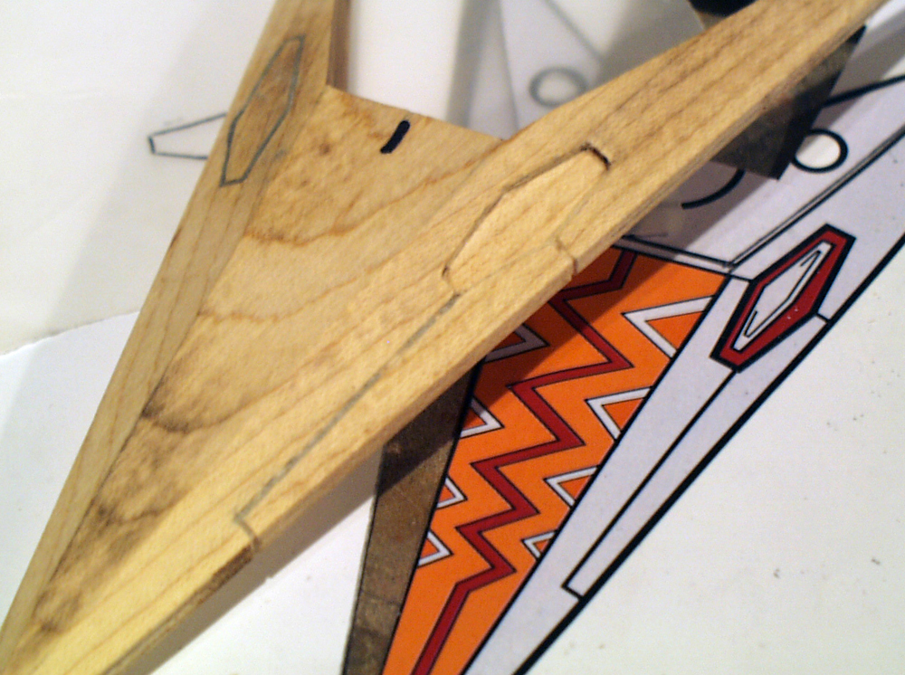  Before I attached it, I cut the details and panel lines into the arrowhead. 