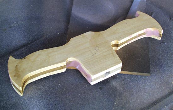The cross guard was cut from 1/4″ poplar just like the blade.