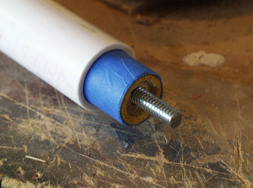 The staff section was made from PVC with a wooden dowel inserted to support a threaded rod.