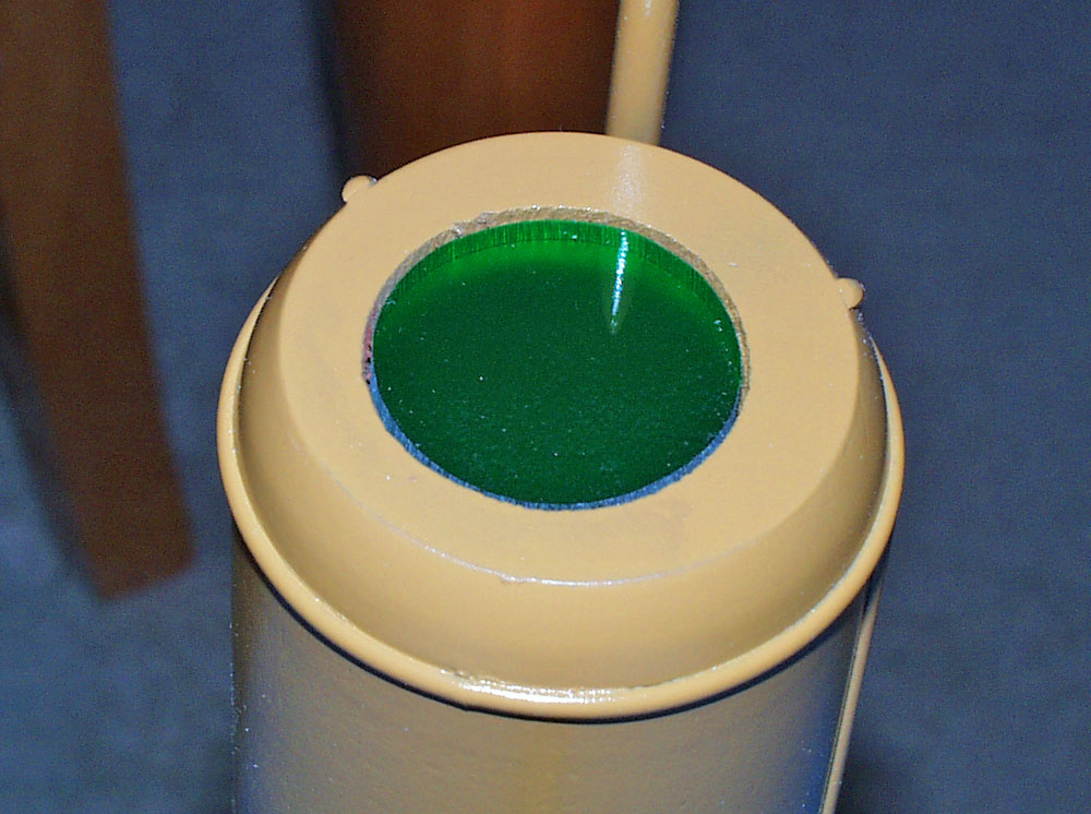  I back painted green acrylic and inserted it into the barrel. 