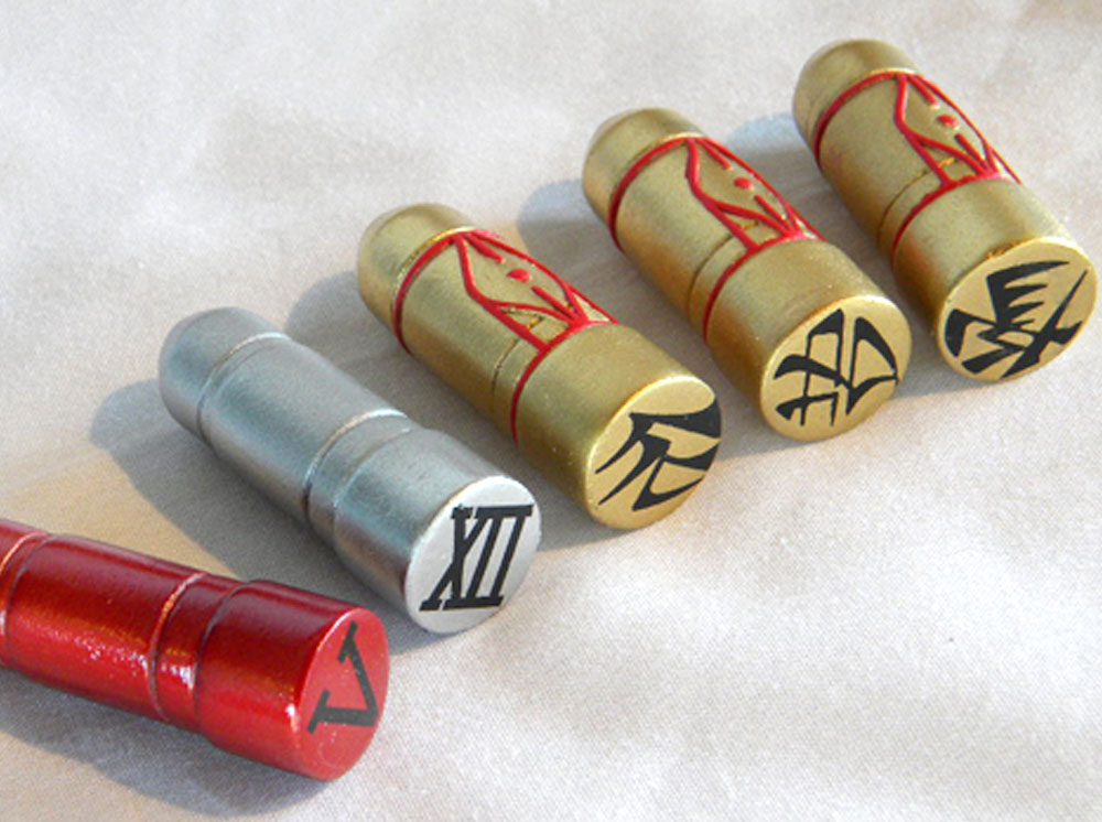  The final painted shells. Pictured (L-R) #5, #12, #4, #9, #13 