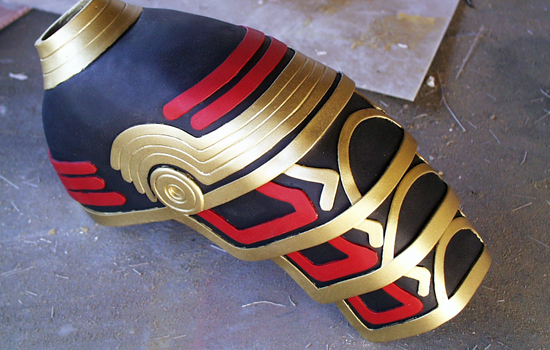  The guards were sprayed with a gold base coat and then hand painted black and red. 