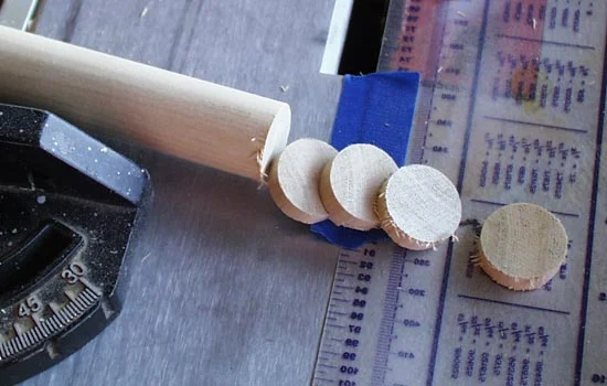 The sight adjustment knobs were cut from a 1" dowel.