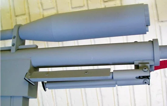 The folded bipod with added rubber feet.