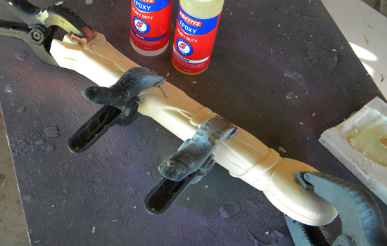I used two-part epoxy to glue the blade inside the two halves.