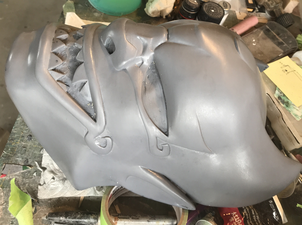  A coat of primer and much sanding later, the mask is ready for molding. 
