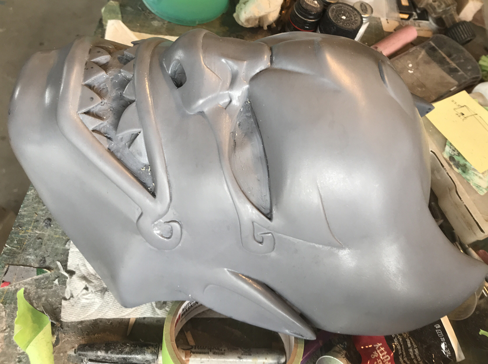 A coat of primer and much sanding later, the mask is ready for molding.