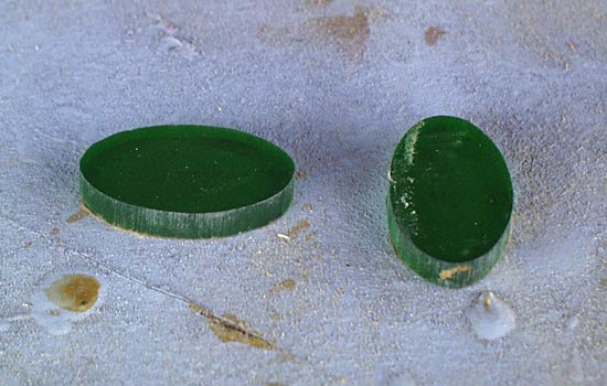  For the pommel gems, I cut the shapes from 1/4″ green acrylic. 