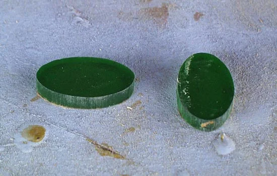 For the pommel gems, I cut the shapes from 1/4″ green acrylic.