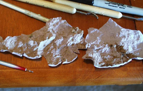 The replica helmet had a stone-like texture to it. To duplicate it, I applied some silicone to a big rock to make some stamps.