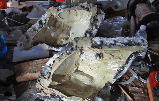 I slush cast resin into the halves. One the sides were built up enough, I put the sides together to slush cast the seam.