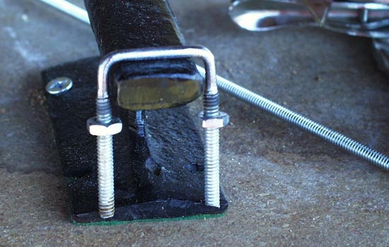  The outer sling hardware was made from a 3/16″ threaded rod. I removed the threads from the center with a bench grinder. 