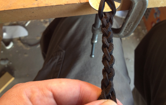  I used a round braid (I found instructions online) to weave the strap. After a few attempts I finally got it. 