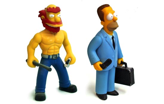  I bought a used “Raging Willie” as he is one of the few Simpsons characters in shape and had a cool action pose. I made a rough mold of Homer’s brother Herb’s head and cast a new head. I also referenced the Ranier Wolfcastle as McBain for the Simpso