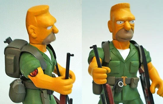 Here is Abe Simpson all assembled and painted. I also added his sergeant’s stripes on his helmet and the Hellfish tattoo on his right bicep using laser decals. I did my best to replicate the details of the episode, fighting my urge to make the details accurate to real life.
