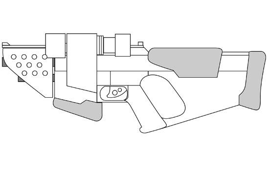  Measuring this, I started designing my blaster, first in Illustrator to work out the basic look… 